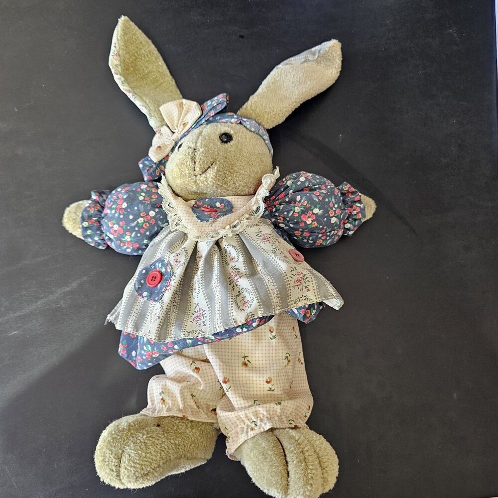 Vintage Style Patchwork Bunny Plush Cottagecore Easter Decor Floral Rag Doll